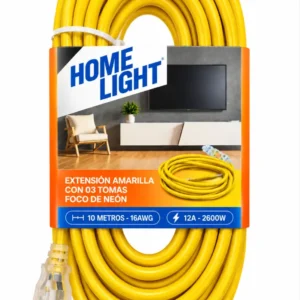 Extensión Eléctrica Home Light 3 Tomas 10 Metros 16 AWG Amarillo