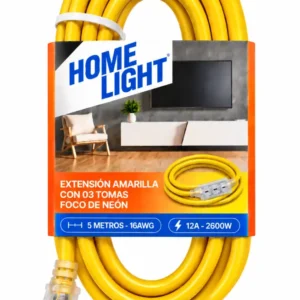 Extensión Eléctrica Home Light 3 Tomas 5 Metros 16 AWG Amarillo