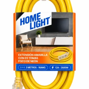 Extensión Eléctrica Home Light 3 Tomas 3 Metros 16 AWG Amarillo