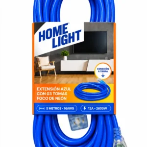 Extensión Eléctrica Azul Home Light 3 Tomas con Tierra 5 Metros 16 AWG