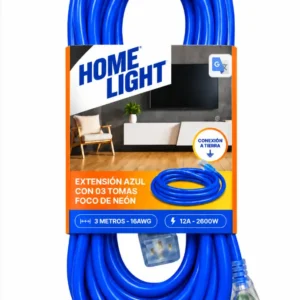 Extensión Eléctrica Azul Home Light 3 Tomas con Tierra 3 Metros 16 AWG