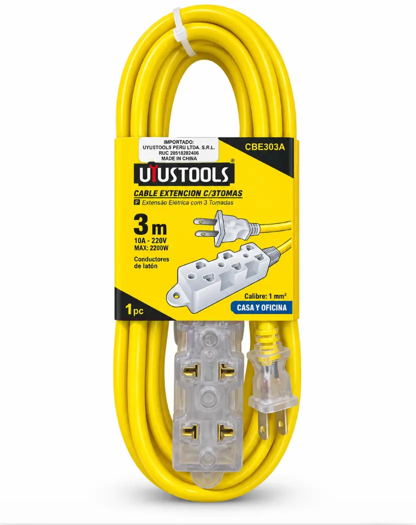 Extensión Eléctrica Uyustools 3 Tomas 3 Metros CBE303A