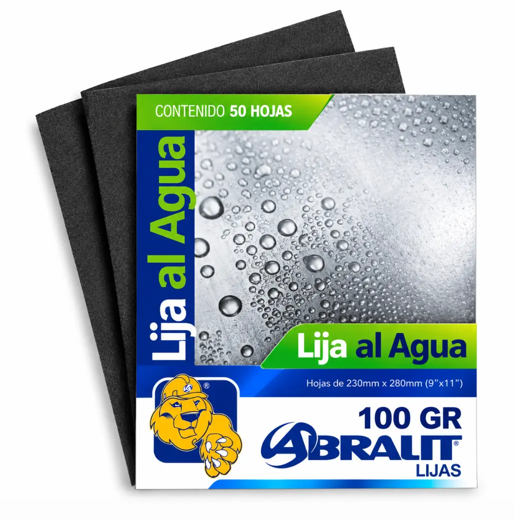 Lija al Agua Abralit Grano 100 de 9 x 11 pulgadas Paquete de 50 Hojas