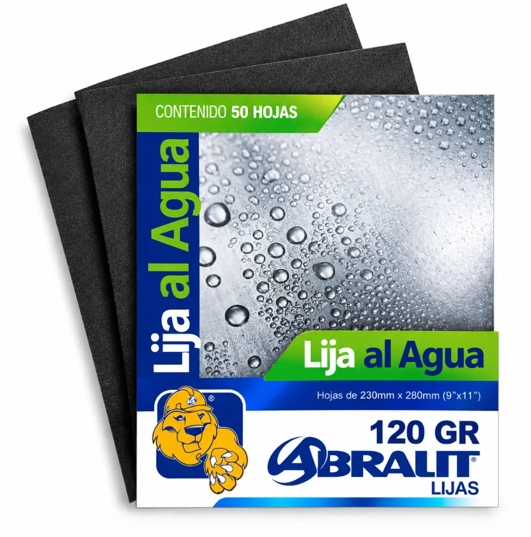 Lija al Agua Abralit Grano 120 de 9 x 11 pulgadas Paquete de 50 Hojas