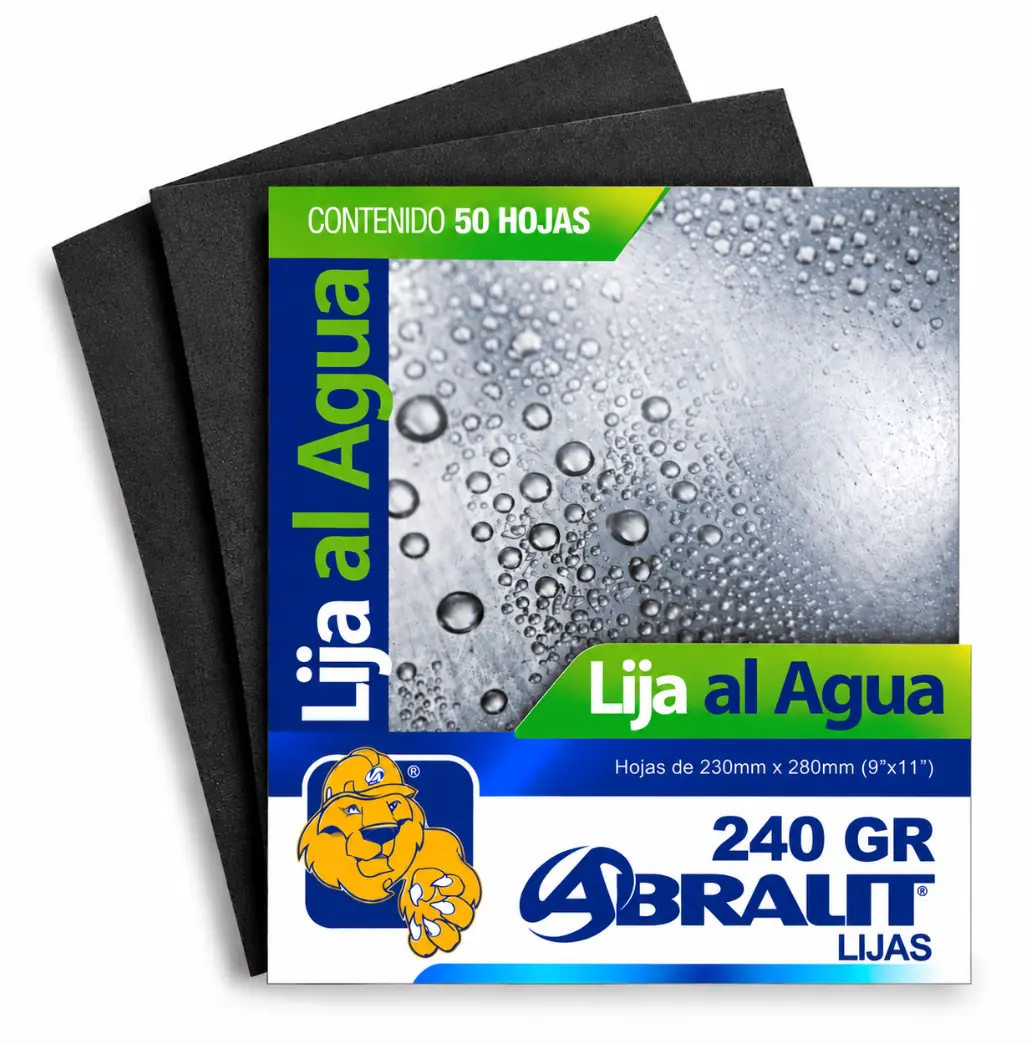 Lija al Agua Abralit Grano 240 de 9 x 11 pulgadas Paquete de 50 Hojas