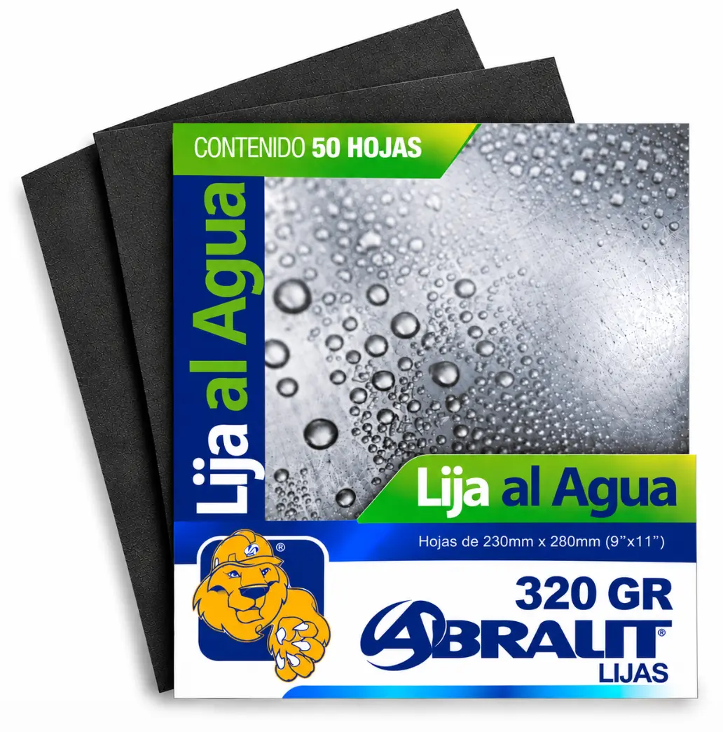 Lija al Agua Abralit Grano 320 de 9 x 11 pulgadas Paquete de 50 Hojas