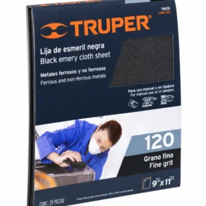 Lija de Esmeril Negra Truper Grano 120 Paquete de 25 Hojas Código 11603