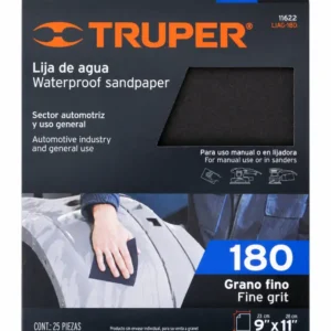 Lija de Agua Truper Grano 180 Paquete de 25 Hojas Código 11622