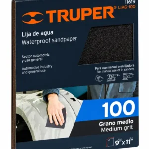 Lija de Agua Truper Grano 100 Paquete de 25 Hojas Código 11619