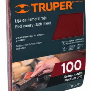 Lija de Esmeril Roja Truper Grano 100 Paquete de 25 Hojas Código 11645