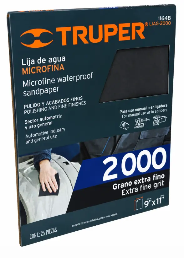 Lija de Agua Microfina Truper Grano 2000 Paquete de 25 Hojas Código 11648