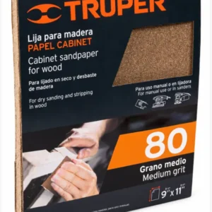 Lija para Madera Truper Grano 80 Paquete de 25 Hojas Código 11610