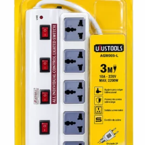 Extensión eléctrica Alargador Multiuso Uyustools de 5 Tomas 3 Metros AGM005-L