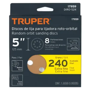 Discos de Lija Truper de 5 pulgadas Grano 240 Paquete de 5 Código 17959