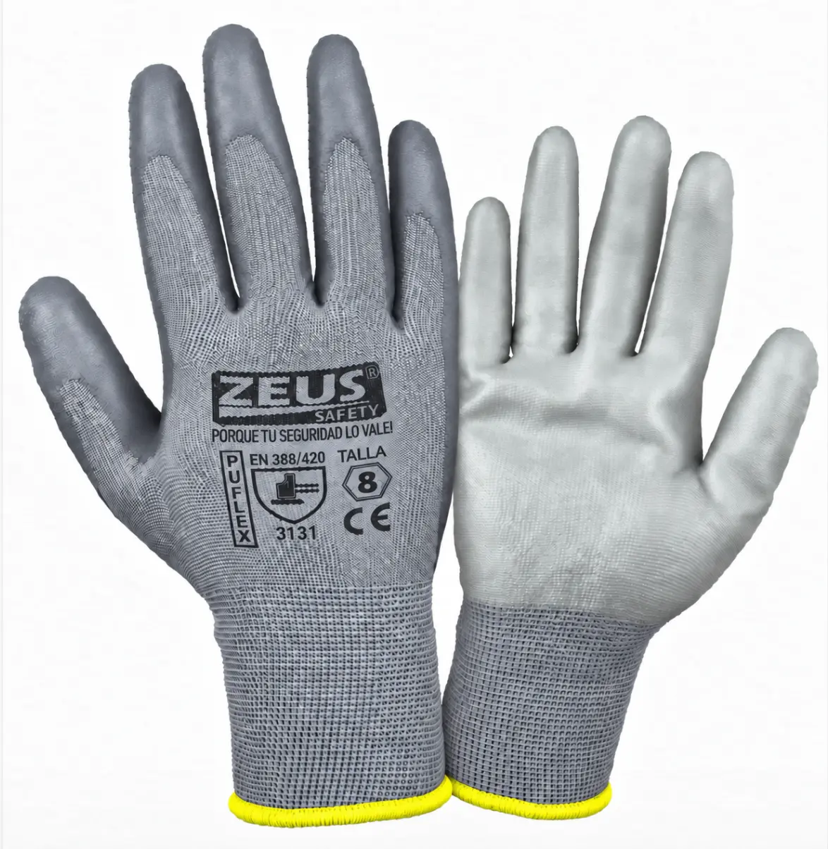 Guante de Poliuretano PuFlex Gris Zeus 3131 Talla 8 Talla 9