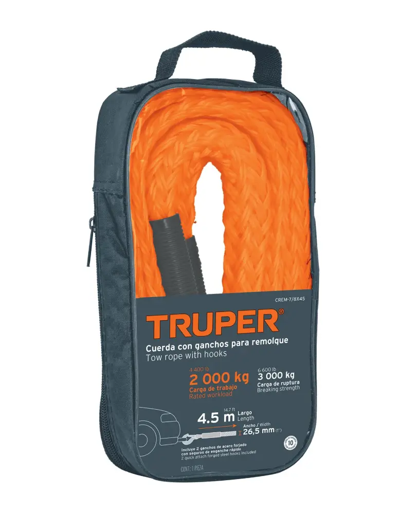 Cuerda para Remolque Truper con Ganchos de 27 mm x 4.5 m Código 18346 (copia)