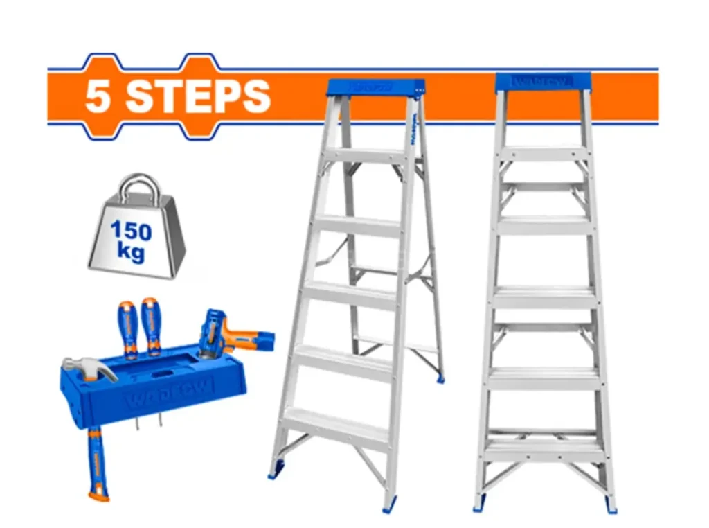 Escalera de Tijera de Aluminio 5 Peldaños 150 kg Wadfow WLD2H05